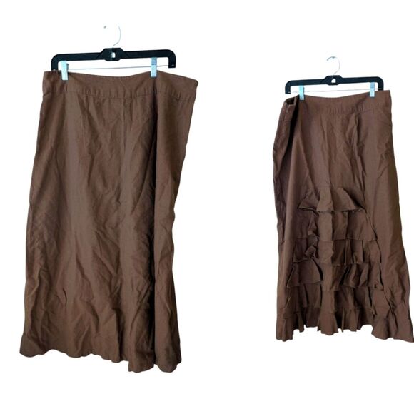Metrostyle Vintage Western Bustle Pirate Linen Brown Maxi Skirt Size 18 - Picture 1 of 7